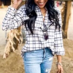 2/25 Grayson The Hero Plaid Button Down Shirt Pink size 4 12 14 Blouse L Cotton